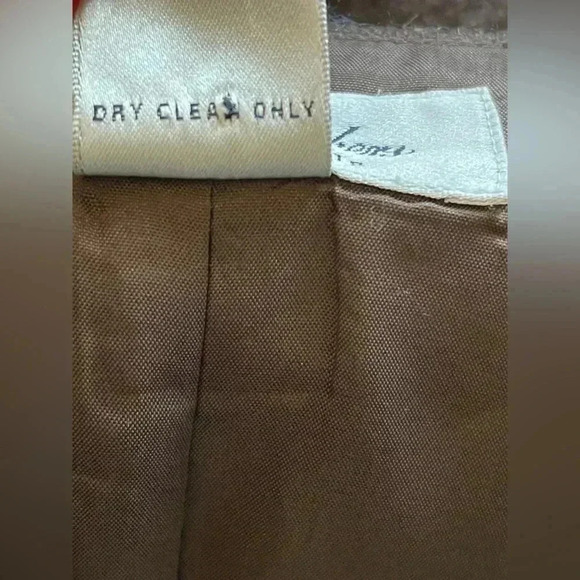 BROOKS BROTHERS Wool Slit Lined Pencil Skirt Size 14 Brown Floral Stitching - Picture 8 of 11